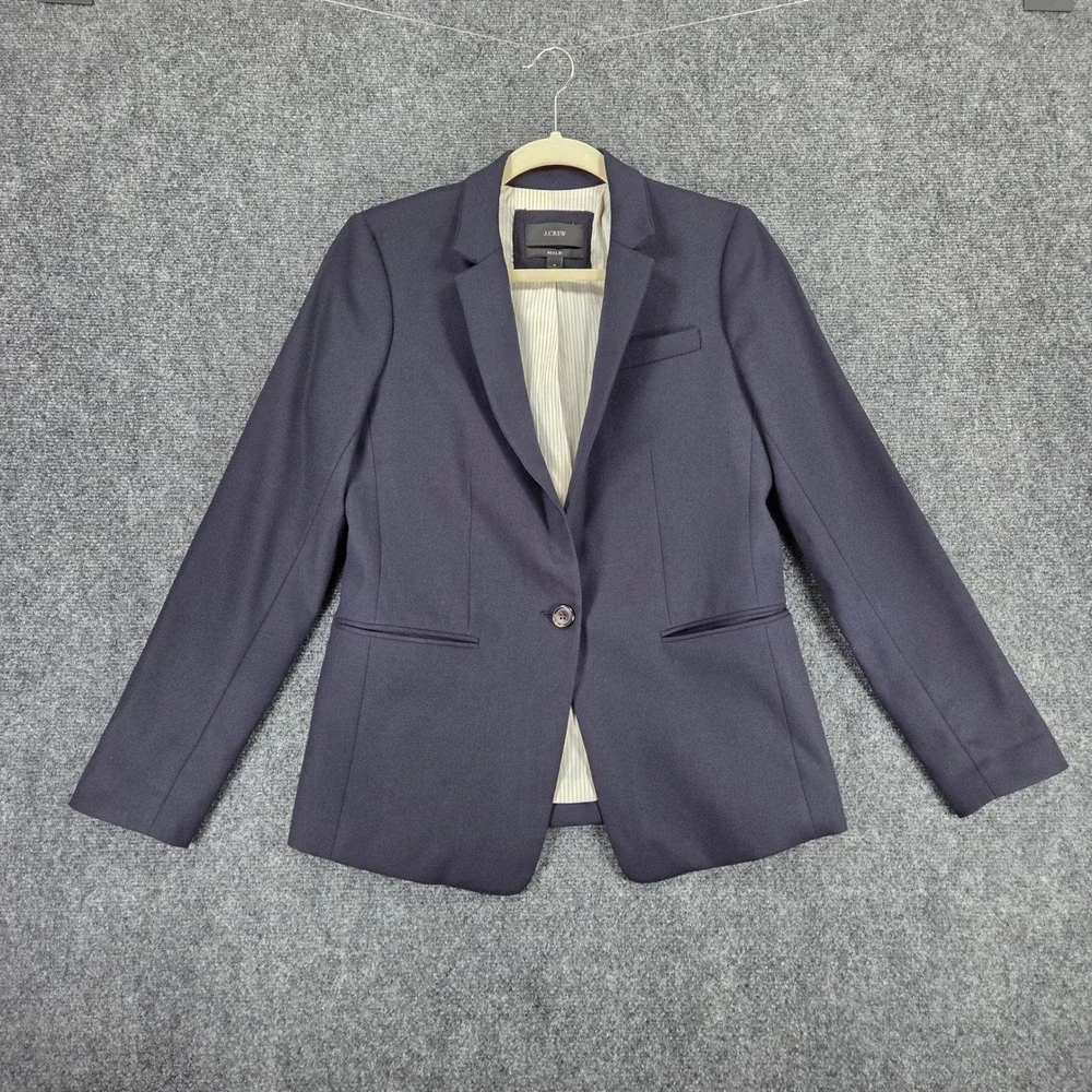 J.Crew Regent Wool Blazer Women's Size 4 Navy –‎ One‑Button Flannel Jacket B0323